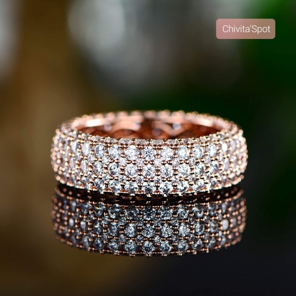 barzel Jewelry - 🆕️ wide eternity band cubic Zirconia ring 18k white/gold rose plated 8